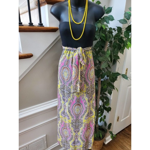 Xhilaration Women Black Yellow Polyester Off The Shoulder Long Maxi Dress Medium - Picture 1 of 14